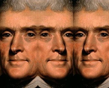 Jefferson: Defender of liberty, slave owner From a portrait of Thomas Jefferson by Rembrandt Peale (1800).